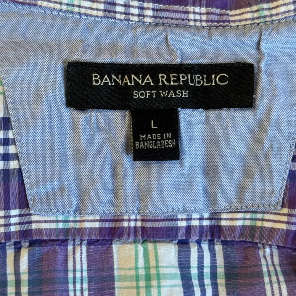 Banana Republic Purple Plaid Button Down Shirt L Long Sleeve Cotton Work Casual